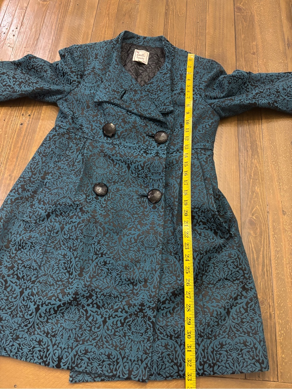 Nanette Lepore Y2K Vintage Brushstroke Brocade Coat in Teal and Black - Picture 6 of 8